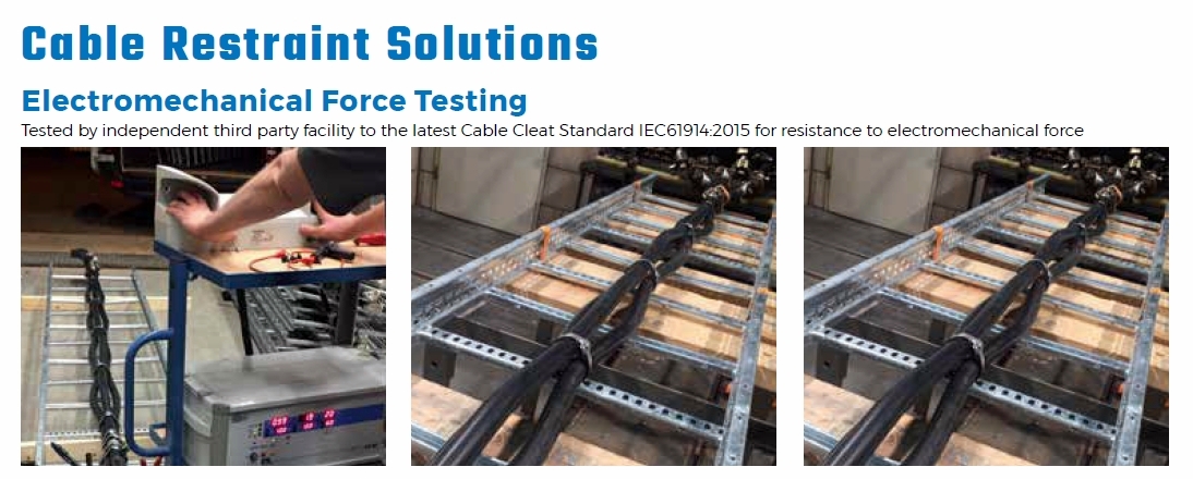 Band-It cable restraints on a cable ladder test assembly